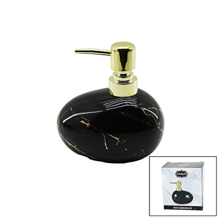 YATAY TOMBUL SİYAH MERMER DESEN SERAMİK SIVI SABUNLUK GOLD KAPAK  GO5060Gok210825