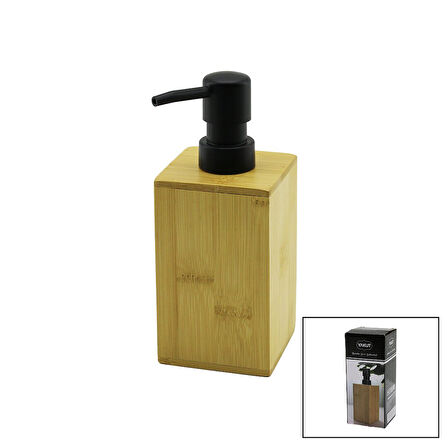 KARE  AHŞAP BAMBU SIVI SABUNLUK  SİYAH PLASTİK POMPA   7 X 7CM - Y: 12CM  GO5060Gok210853