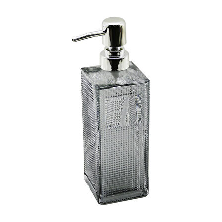 CAM KARE - ŞEFFAF ŞİŞE--BUZLU NOKTA DESEN SIVI SABUNLUK 450ML GÜMÜŞ PLASTİK POMPA  GO5060Gok210860