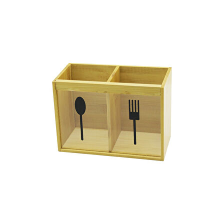 2 X KARE BÖLMELİ AHŞAP BAMBU KAŞIKLIK ŞEFFAF PVC PENCERELİ 2 X 9X9CM  GO5060Gok222976