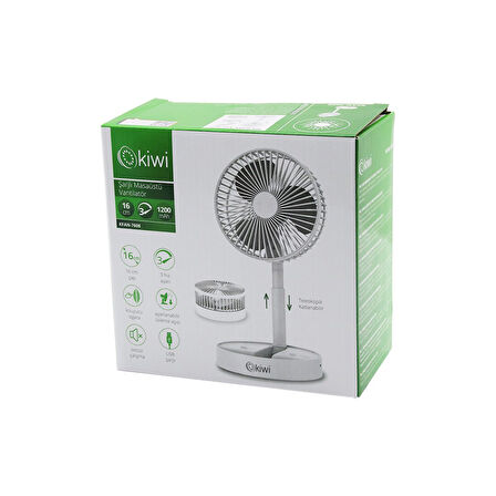 KİWİ KFAN-7608 MASA ÜSTÜ VANTİLATÖR USB ŞARJLI16CM - 4.5WUZA-KISA- AÇILI AKROBAT KOLLUTELEFONLUKLU3 KADEME HIZ (5060)