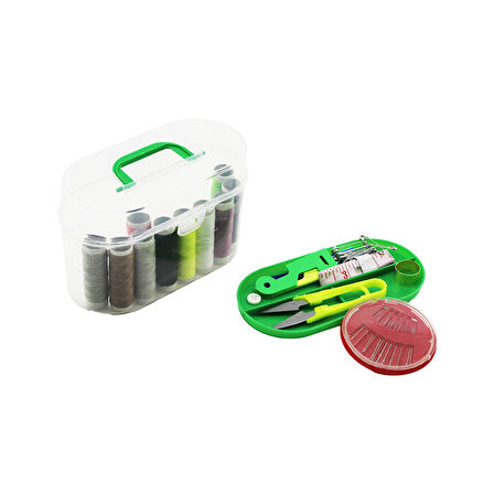 PLASTİK ÇANTALI İĞNE - İPLİK SET 10-İPLİK- 12-DİKİŞ-10-Ç.İĞNE- MEZURA- MAKAS- İĞNE GEÇİRME- 4-ÇITÇIT- 4-DÜĞME- YÜZÜK (5060)