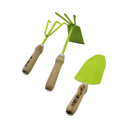 ELTOS EBS-003  3PCS  BAHÇE HOBİ SETİ  RENKLİ METAL   ÇİFT BAŞLI ÇAPA - 3 DİŞLİ TIRMIK - KÜREK  AHŞAP SAPLI (5060)