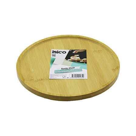 YUVARLAK=24.5CM AYAKLI=4CM KENARLI YÜZEY AHŞAP BAMBU SUNUM TEPSİSİ - MİNİ SOFRA (5060)