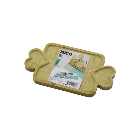DİKDÖRTGEN 3 BÖLMELİ=2İN1 KALP KULP - BÖLME + 1 AHŞAP BAMBU SERVİS SUNUM TEPSİ - TAHTASI 25 X 14 X 1.4CM (5060)