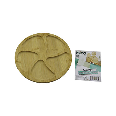 YUVARLAK 5 BÖLMELİ AHŞAP BAMBU SERVİS SUNUM TEPSİ - TAHTASI 20 X 1.4CM (5060)