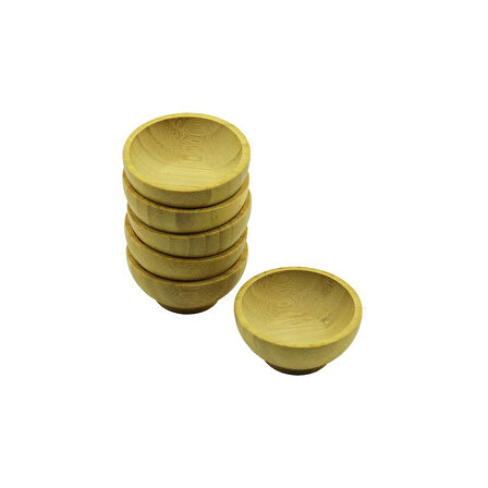 6 ADET MİNİ AHŞAP BAMBU LOKUMLUK - ÇEREZLİK KASE DERİNLİK: 1.5CM  - ÇAP: 6.2CM (5060)