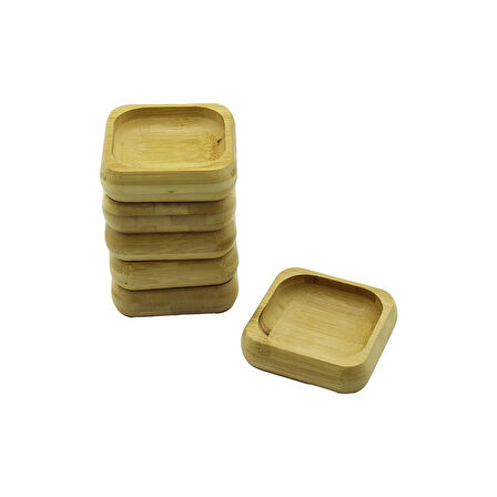 6 ADET 9X9CM KARE AHŞAP BAMBU ÇEREZLİK - LOKUMLUK KASE DERİNLİK: 1.8CM (5060)
