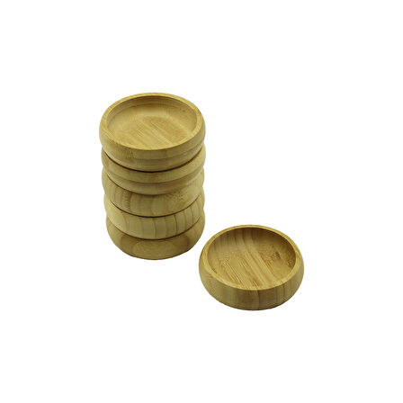 6 ADET - YUVARLAK AHŞAP BAMBU ÇEREZLİK - LOKUMLUK KASE DERİNLİK: 1.7CM  - ÇAP: 8.8CM (5060)