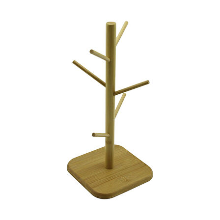 6 KOLLU AHŞAP BAMBU  ORGANİZER ASKILIK  FİNCAN - KUPA BARDAK  KARE TABAN=16CM Y=34.5CM (5060)