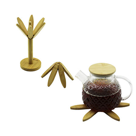 STANDLI AĞAÇ MODEL 2PCS AHŞAP BAMBU KATLANIR NİHALE 6-YAPRAKLI ÇİÇEK MODELİ= ÇAP: 20CM (5060)