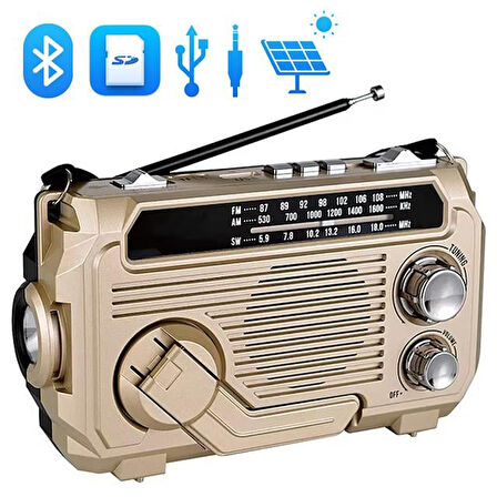 Puxing PX-777 Portatif Analog Radyo FM-USB-SD-AUX-Bluetooth Lityum Pilli Solar Güneş Panelli (5060)