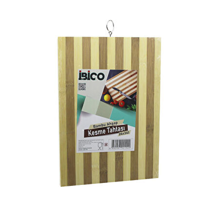 24 X 34 X 1.4CM BEYAZ ÇİZGİLİ AHŞAP BAMBU KESİM PANOSU - KESME TAHTASI METAL KULPLU (5060)