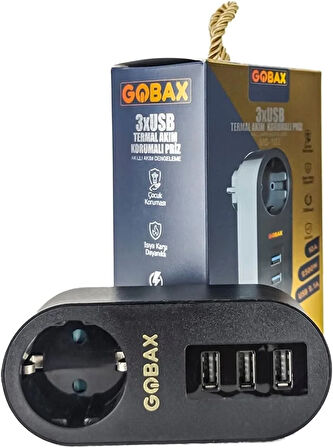 Gobax Termal Akım Korumalı Akıllı Priz 3xusb Li, Çocuk Korumalı, Led Işıklı, Yüksek Isıya Dayanıklı (5060)