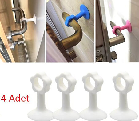 Vantuzlu Geçmeli Kapı Kolu Stoper 4lü Set Beyaz (5060)
