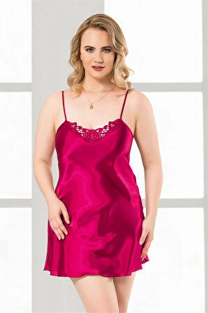 Arias Closet Büyük Beden Vişne Kısa Saten Gecelik OZN-12403