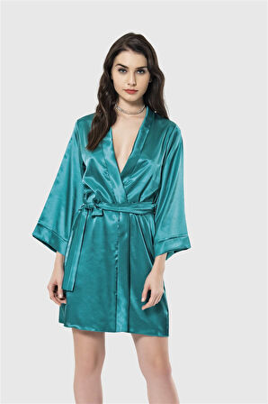 Arias Closet Zümrüt Kısa Saten Sabahlık OZN-12542