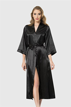 Arias Closet Siyah Uzun Saten Sabahlık OZN-12544