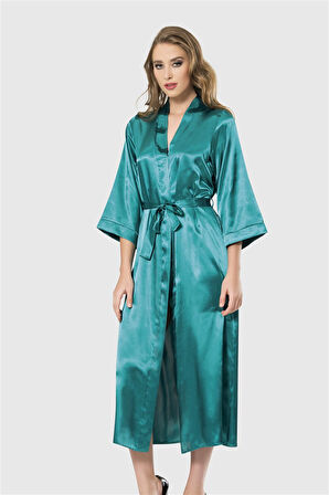 Arias Closet Zümrüt Uzun Saten Sabahlık OZN-12554