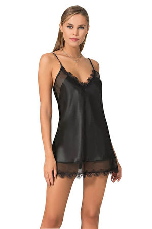 Arias Closet Siyah Kısa Saten Gecelik OZN-12782