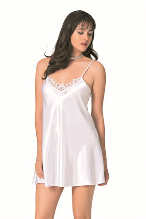 Arias Closet Beyaz Kısa Saten Gecelik OZN-12885