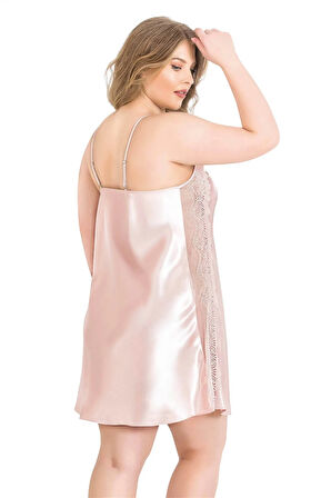 Arias Closet Büyük Beden Pudra Kısa Saten Gecelik OZN-13975