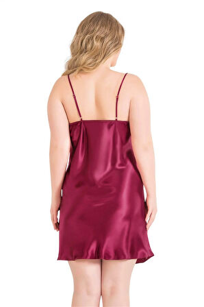 Arias Closet Büyük Beden Bordo Kısa Saten Gecelik OZN-13985