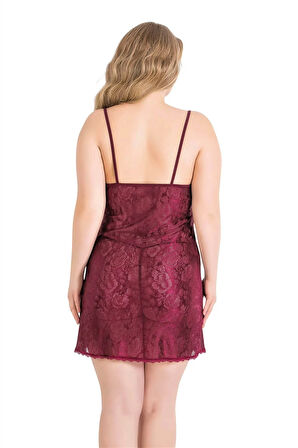 Arias Closet Büyük Beden Bordo Kısa Jakarlı Gecelik OZN-14025