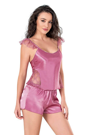 Arias Closet Gül Kurusu Saten Babydoll Şort Takımı OZN-14060