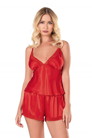 Arias Closet Kırmızı Saten Babydoll Şort Takımı OZN-14065