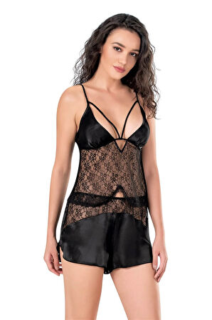 Arias Closet Siyah Saten Babydoll Şort Takımı OZN-14078