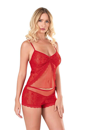 Arias Closet Kırmızı Jakarlı Babydoll Şort Takımı OZN-14088