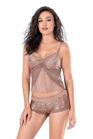 Arias Closet Vizon Jakarlı Babydoll Şort Takımı OZN-14089