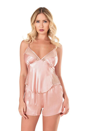 Arias Closet Koyu Pudra Saten Babydoll Şort Takımı OZN-14121