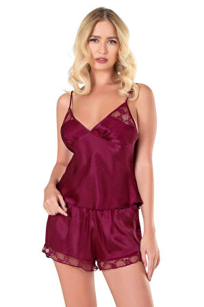 Arias Closet Bordo Saten Babydoll Şort Takımı OZN-14122