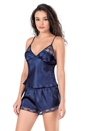 Arias Closet Lacivert Saten Babydoll Şort Takımı OZN-14123