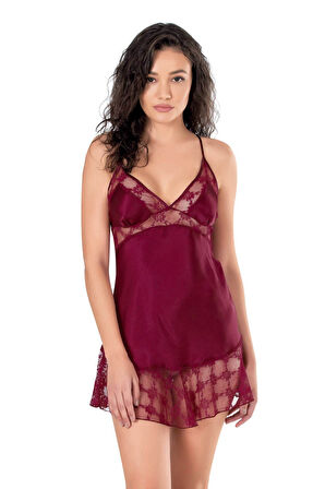 Arias Closet Bordo Kısa Saten Gecelik OZN-14148