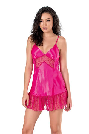 Arias Closet Fuşya Kısa Saten Gecelik OZN-14174
