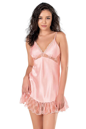 Arias Closet Somon Kısa Saten Gecelik OZN-14194