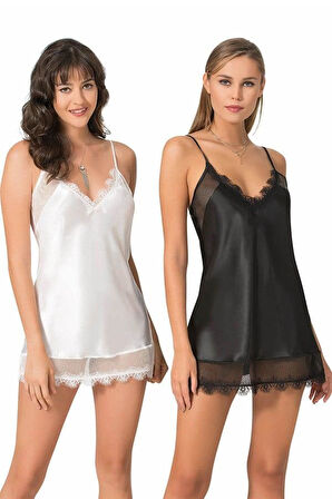 Arias Closet Ekru Kısa Saten Gecelik OZN-21924