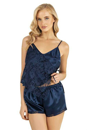 Arias Closet Lacivert Saten Şort Takımı 9204 OZN-22531