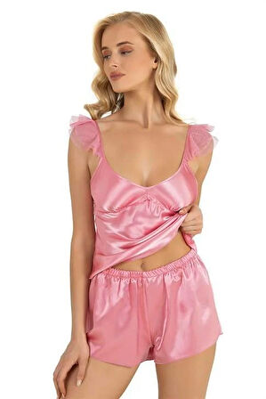 Arias Closet Pembe Saten Şort Takımı 9212 OZN-22579