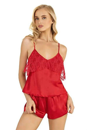 Arias Closet Kırmızı Saten Şort Takımı 9214 OZN-22581