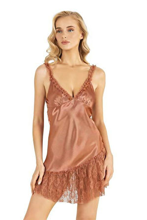 Arias Closet Bakır Kısa Saten Gecelik 8238 OZN-22639