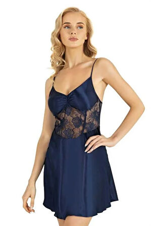 Arias Closet Lacivert Kısa Saten Gecelik 8239 OZN-22640