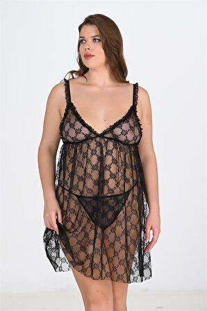 Arias Closet Büyük Beden Siyah Gecelik 3041 OZN-22672