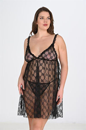 Arias Closet Büyük Beden Siyah Gecelik 3041 OZN-22672