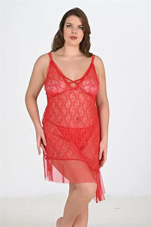 Arias Closet Büyük Beden Kırmızı Gecelik OZN-22678