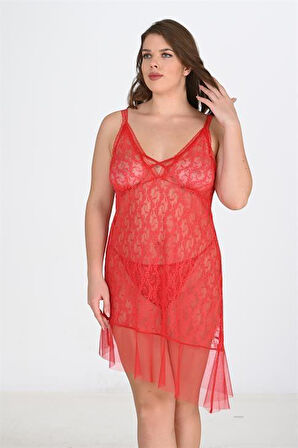 Arias Closet Büyük Beden Kırmızı Gecelik OZN-22678