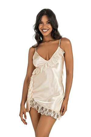 Arias Closet Fildişi Kısa Saten Gecelik 8229 OZN-22712